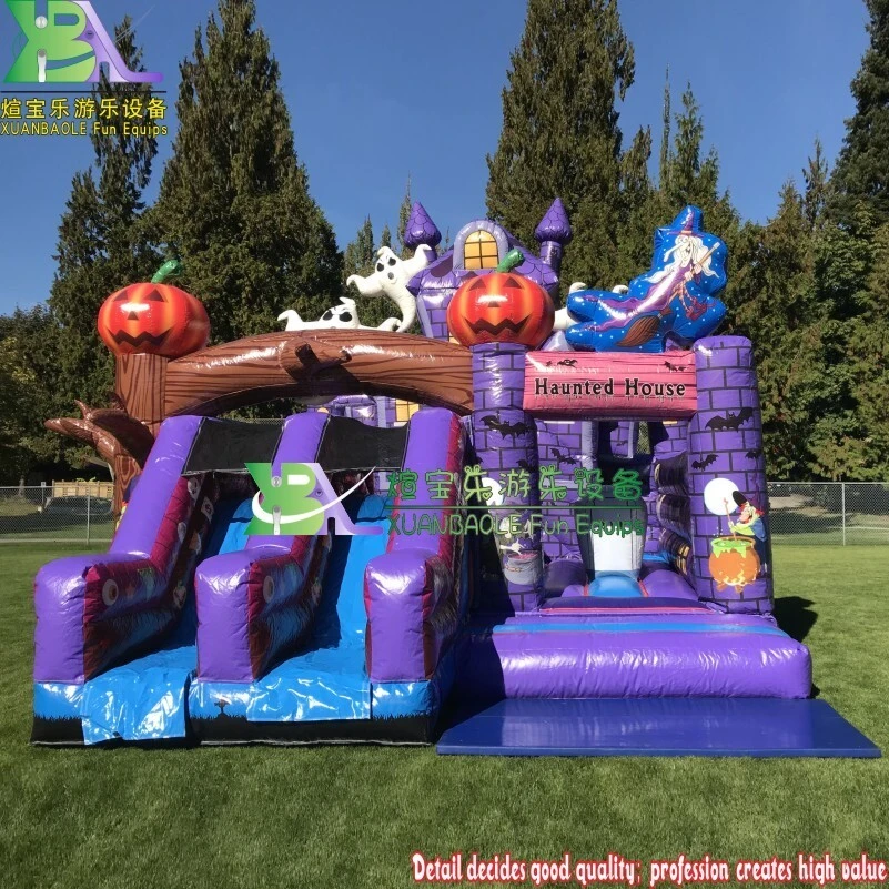 Commercial Purple Inflatable Bouncer Slide Bounce House Halloween Haunted House Combo 1