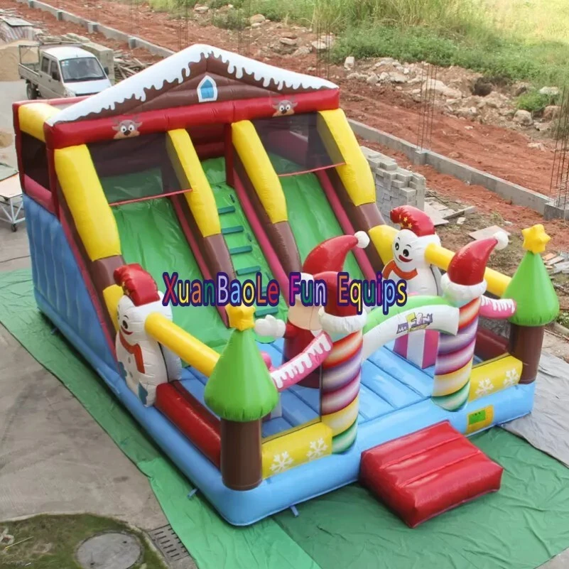 Commercial Inflatable Christmas Paradise Bounce House With Slide Combo Xmas Amusement Park Dry Slide With Air Blower 1