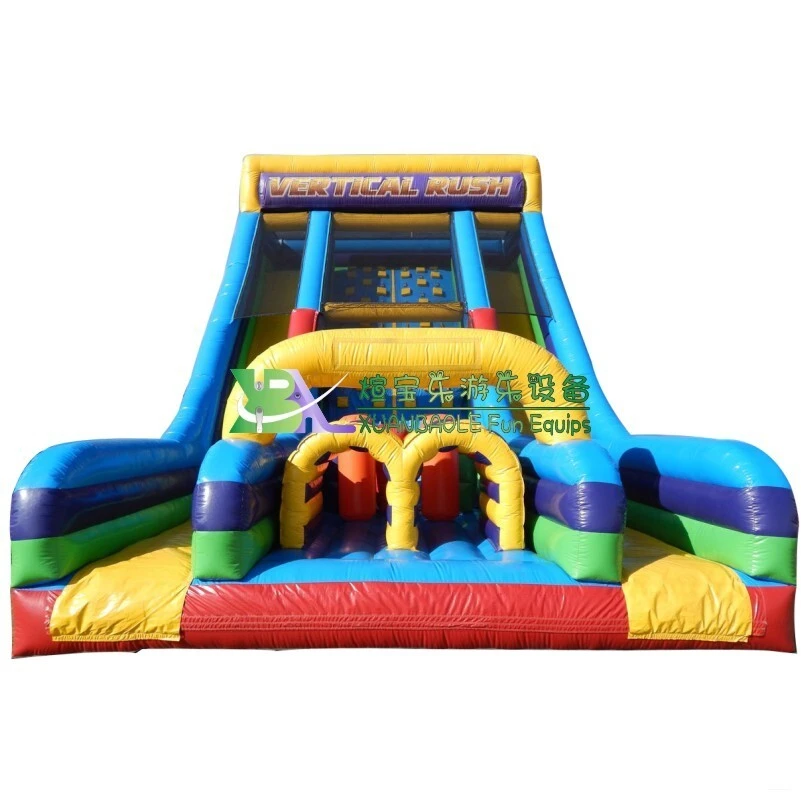 Commercial Vertical Rush Double Obstacle Slide, Inflatable challenge obstacle course bouncy slides with climbing wall 1