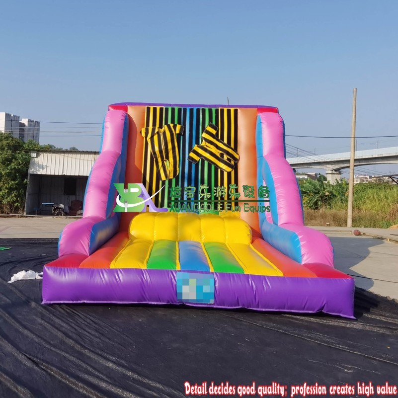 Juegos de pared de Velcro adhesivo inflable de arcoíris estándar comercial para fiesta, pared adhesiva de mosca inflable con trajes 4
