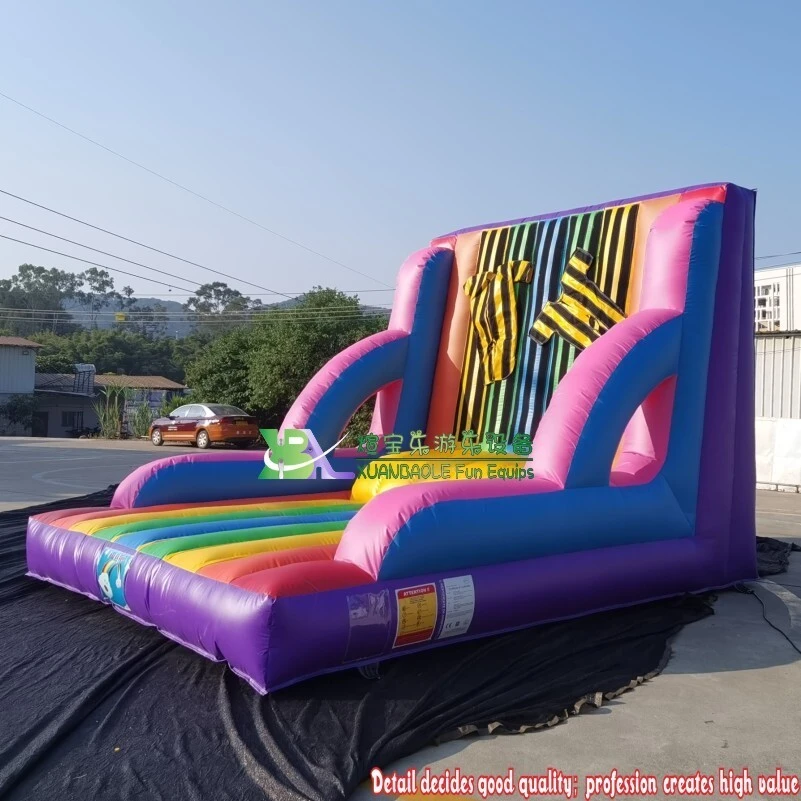 Commercial Standard Rainbow Inflatable Sticky Velcro Wall Games For Party, Jump Inflatable Fly Sticky Wall With Suits 1