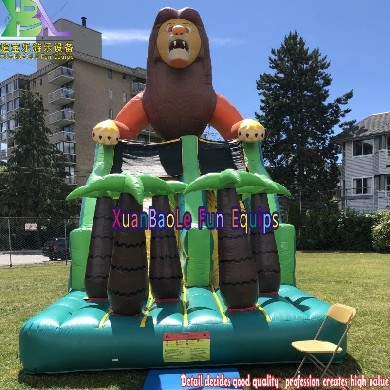Big Fun Inflatable Park Slide, Lion Themed Long Kids  Bounce House Blow Up Giant Lion Slide For Backyard 1