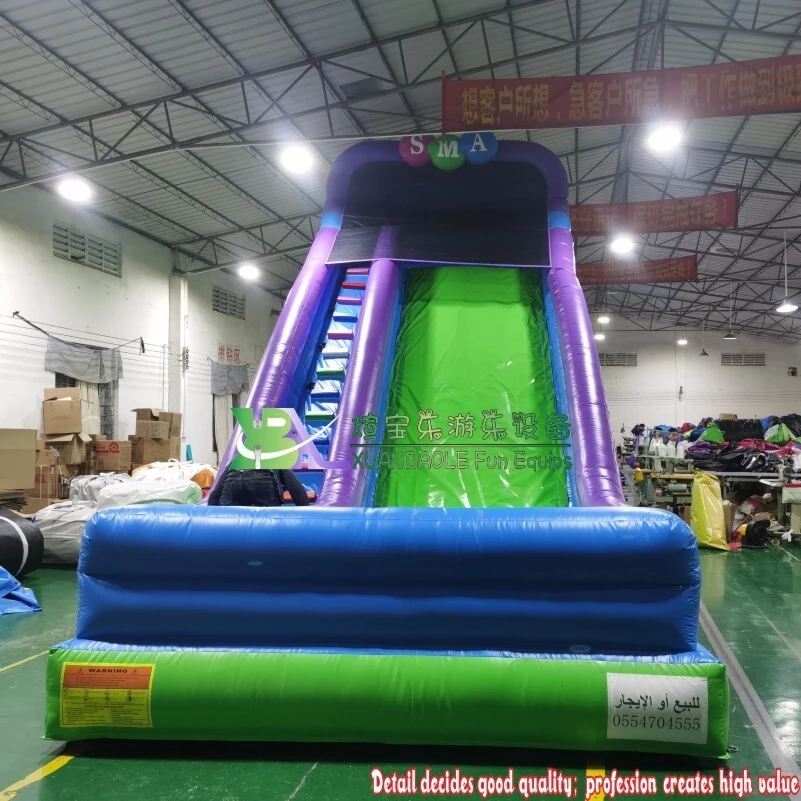 Customized Green&Purple Inflatable Dry Slide Single Lane Birthday Party Slide For Children Game 1
