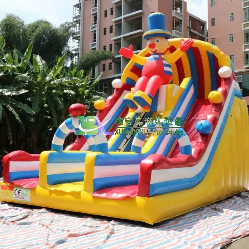 Colorful Rainbow Happy Clown Inflatable Dry Slide, Inflatable dry circus clown slide for Adult & Children 1