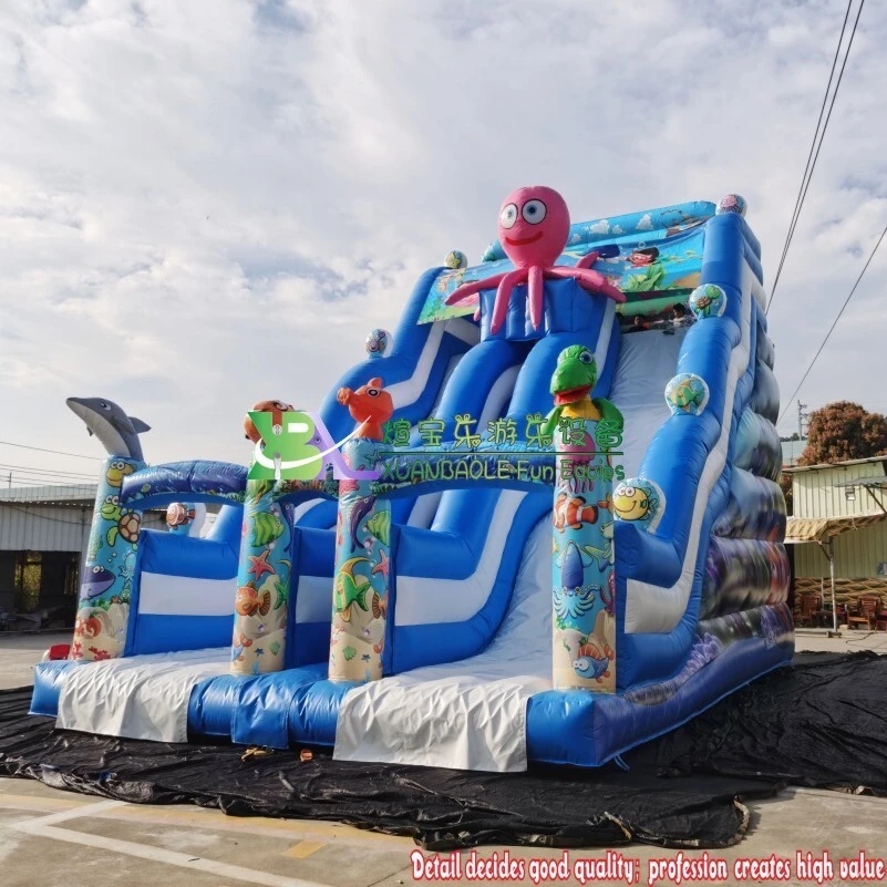 Fun Commercial Grade children blue ocean theme inflatable Dry slides 1