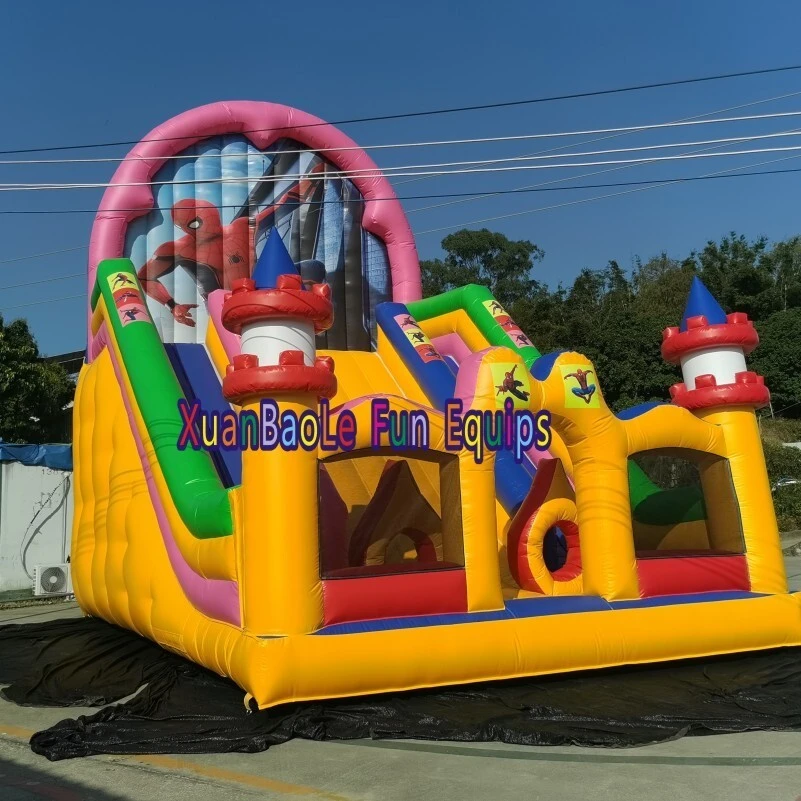 Spider Man Theme Inflatable Slides Commercial Air Bouncer Outdoor Giant Inflatable Dry Slide 1