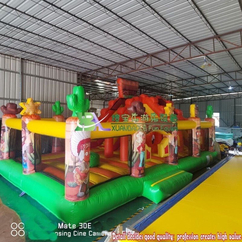 Equipo de parque de atracciones Popular, tobogán seco inflable, castillo hinchable de vaquero occidental, parque infantil con tobogán 1