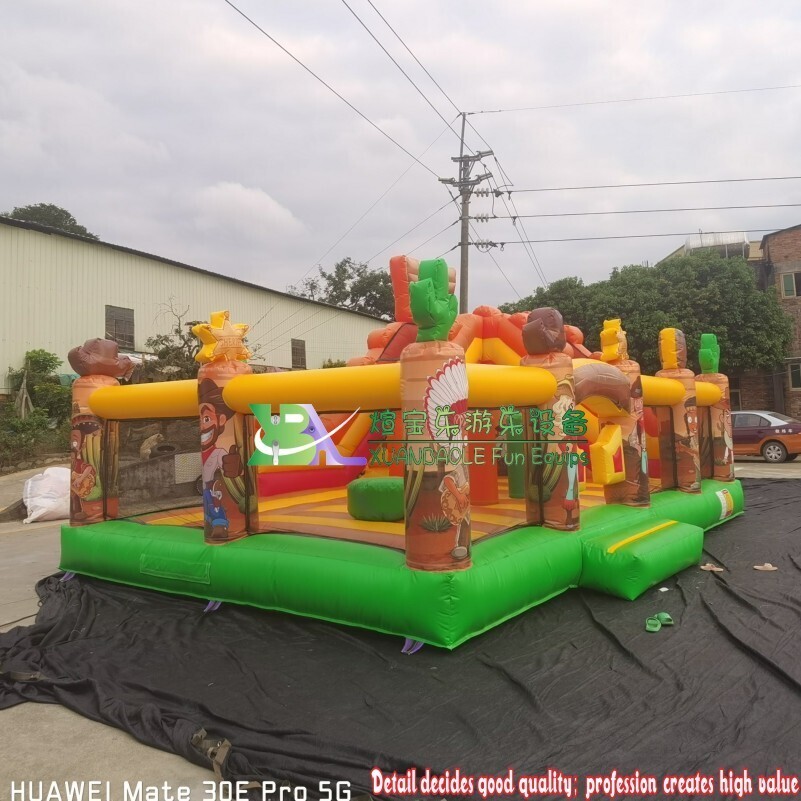 Equipo de parque de atracciones Popular, tobogán seco inflable, castillo hinchable de vaquero occidental, parque infantil con tobogán 4