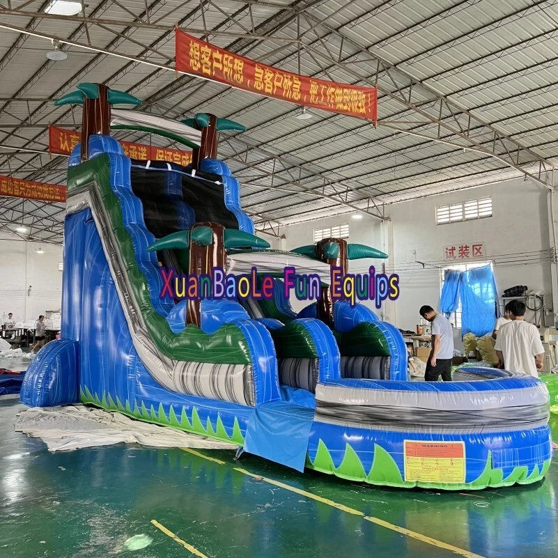 16ft volcano adult commercial castillo inflable slide pool blue marble tropical inflatable water slide 1