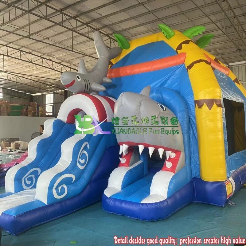 Shark Blow Up Bounce House , Outdoor Bouncy Castle Adventure Playground With Front Slide 1