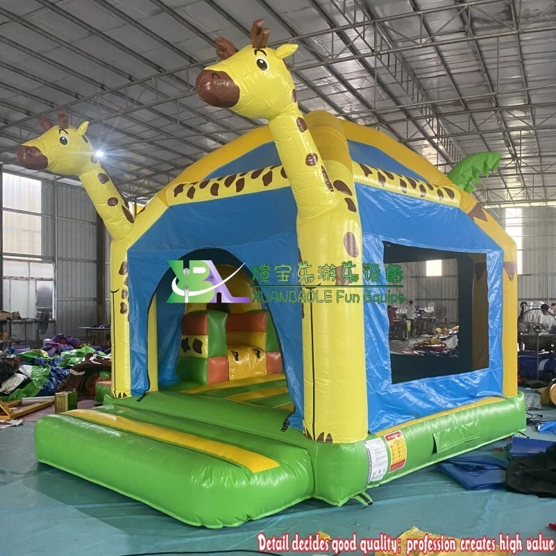 Commercial rental Outdoor giraffe world inflatable bouncer moonwalk jumping house combo with bouncy slide 1