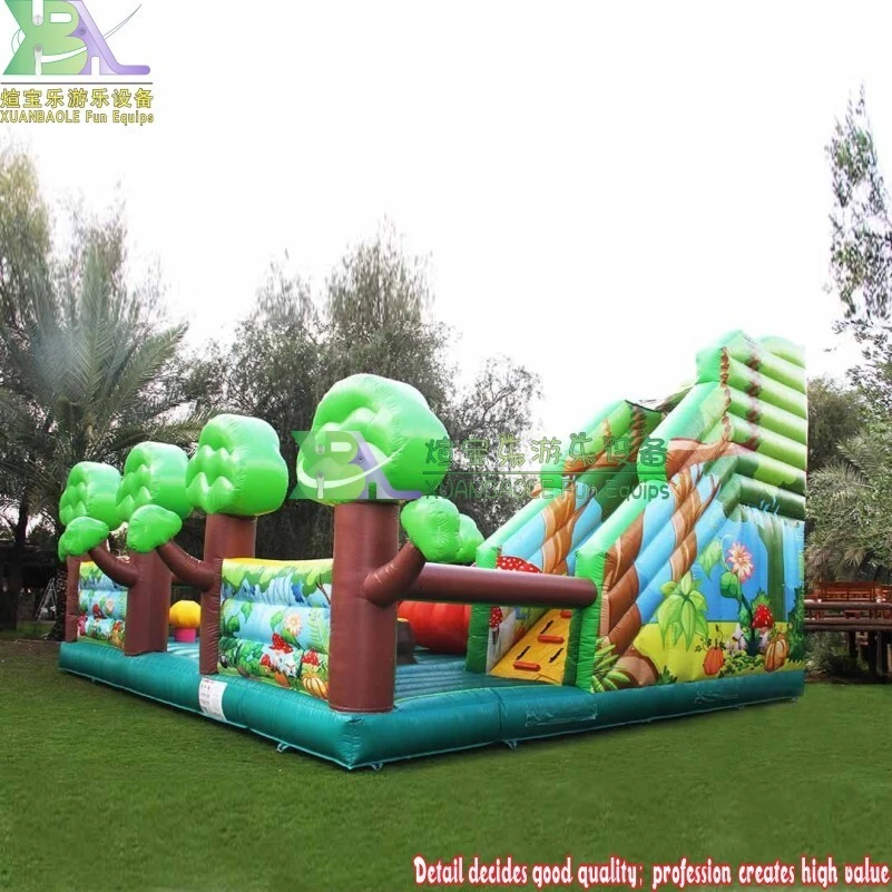 Playground Amusement Park Commercial Forest Theme Green Inflatable Bouncing Dry Slide 1