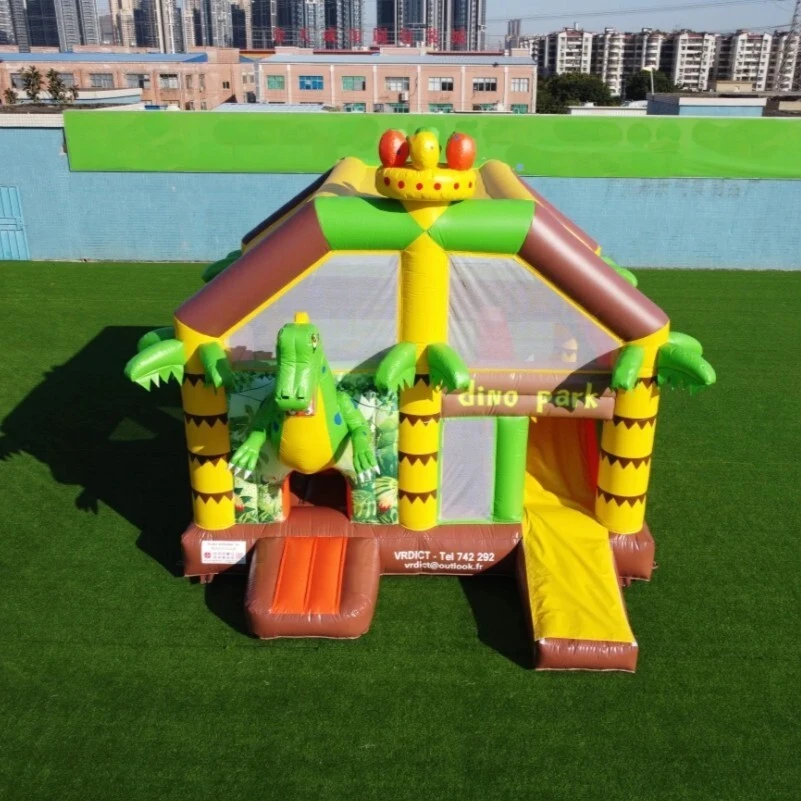 Dino Land Bounce House With Slide Combo For Kids, Jurassic Dino World Bouncy Castle With Roof 1