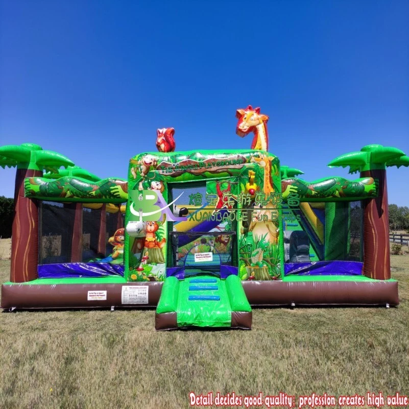 Safari Inflatable Jungle Kids Jumping Park Inflatable Animal Bouncy Combo Slide Playground 1
