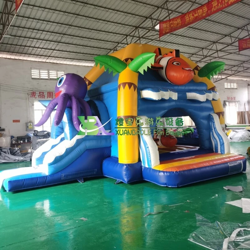 Combo de casa de salto con tobogán hinchable de pulpo con encantadores dibujos animados de peces 1