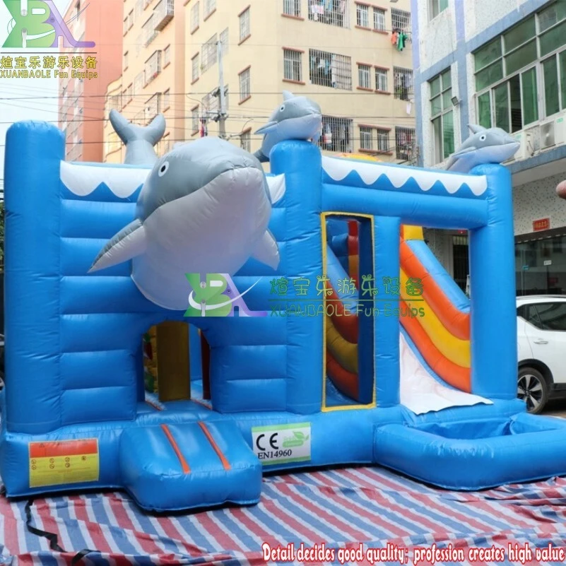 Outdoor Toy Shark Theme Amusement Park jumping bouncer Combo/ Inflatable bouncing castle with slide 1