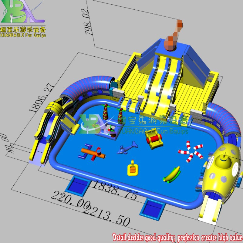 Russia Submarine Theme Inflatable Water Mobile Land Park Amusement Inflatable Water Slide For Kids 1