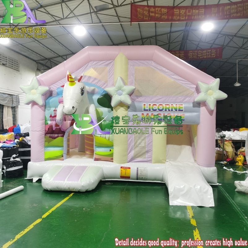 Commercial Pastel Colorful Inflatable Unicorn Bounce House Combo Kids Jumping Moonwalk Inflatable Unicorn Bouncy Castle Slide 1