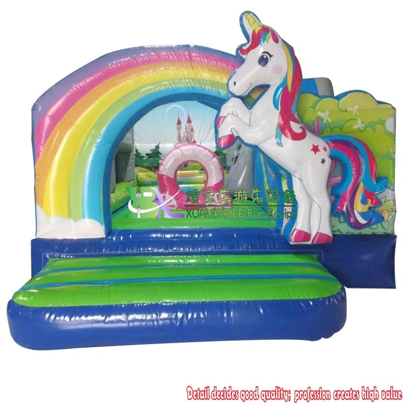 Rainbow Unicorn Themed Commercial Inflatable Bounce Castle Combo – Party Bouncer with Slide 1
