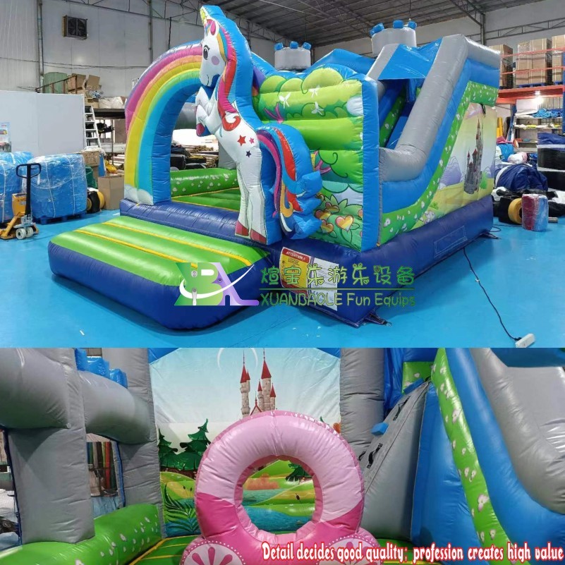 Rainbow Unicorn Themed Commercial Inflatable Bounce Castle Combo – Party Bouncer with Slide 5
