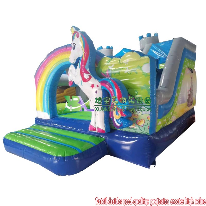 Rainbow Unicorn Themed Commercial Inflatable Bounce Castle Combo – Party Bouncer with Slide 2
