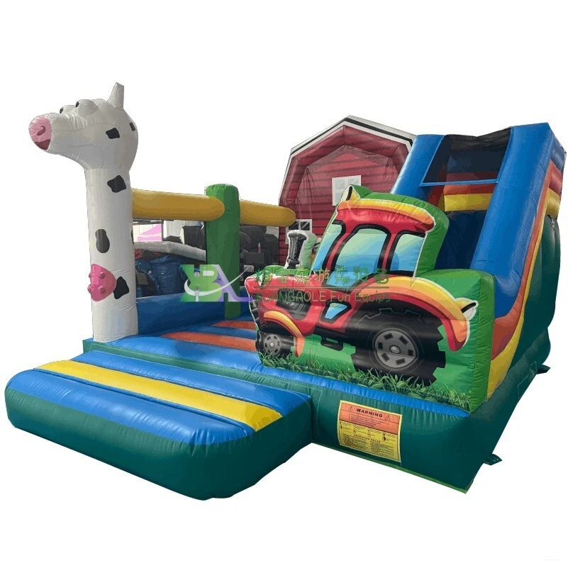 Commercial PVC inflatable jumper combo castle with slide, Cow Farm bounce house 1