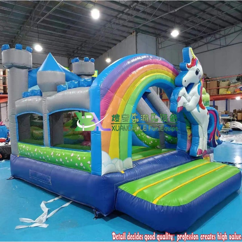 Rainbow Unicorn Themed Commercial Inflatable Bounce Castle Combo – Party Bouncer with Slide 6