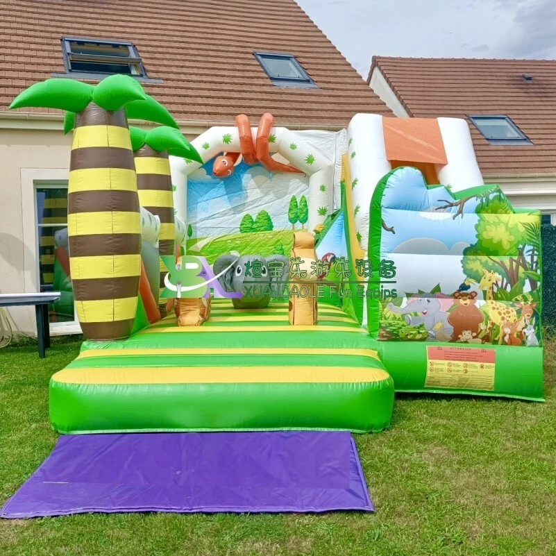 Commercial Air Jungle Combo Trampoline Castle Bounce Slide, Kids Toddler Bouncy Game 1