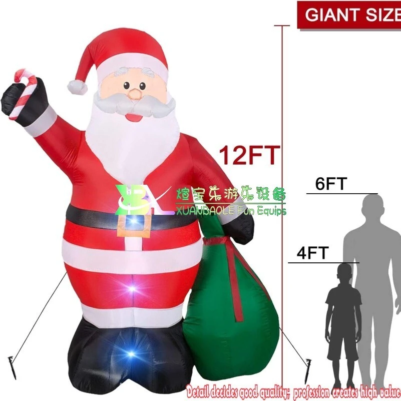 12 Ft Christmas Inflatables Decorations Outdoor Santa Claus with Gift Bag with LED Light 1