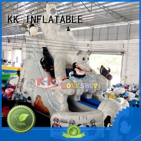 transparent pig inflatable pool slide fire truck shape for playground KK INFLATABLE 1