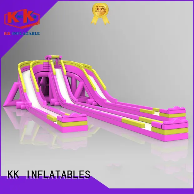Pink inflatable multi-channel slide 1