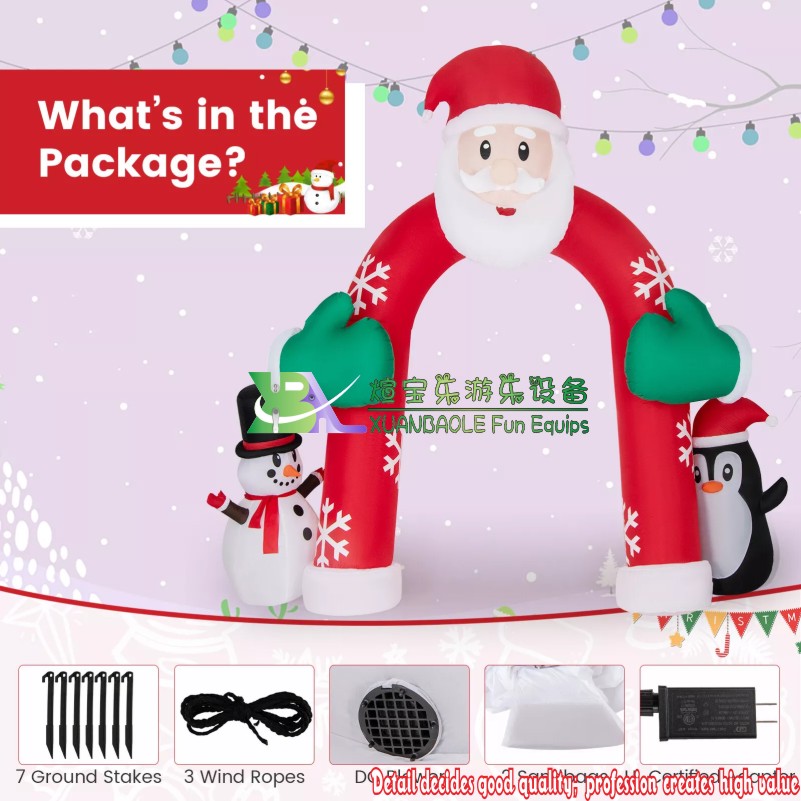 Decoración inflable del arco de Papá Noel de Navidad de 10 pies con luces LED de pingüino muñeco de nieve arco de Navidad inflable1 9