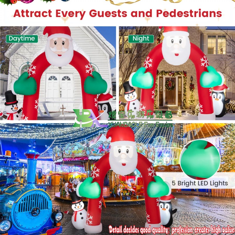 Decoración inflable del arco de Papá Noel de Navidad de 10 pies con luces LED de pingüino muñeco de nieve arco de Navidad inflable1 7