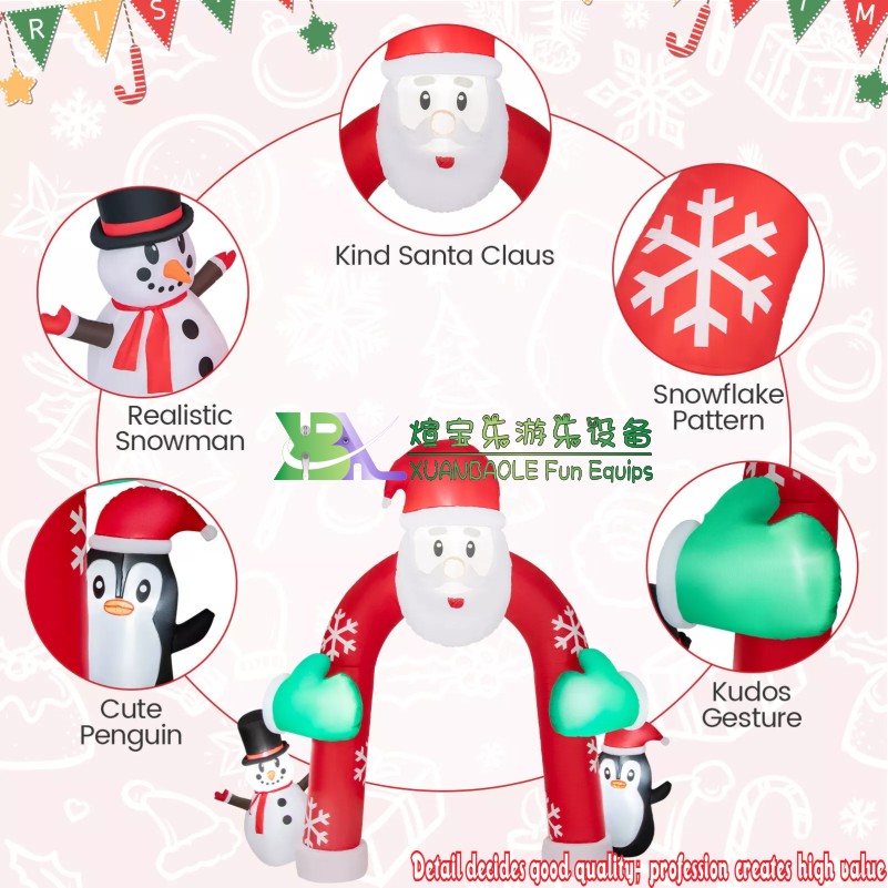 Decoración inflable del arco de Papá Noel de Navidad de 10 pies con luces LED de pingüino muñeco de nieve arco de Navidad inflable1 6
