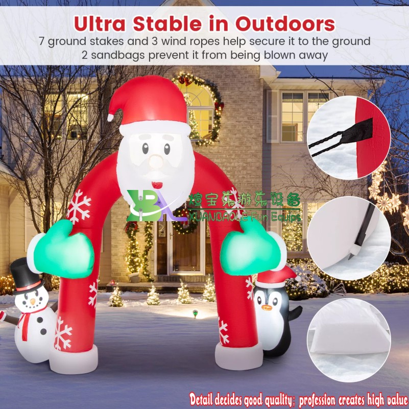 Decoración inflable del arco de Papá Noel de Navidad de 10 pies con luces LED de pingüino muñeco de nieve arco de Navidad inflable1 4