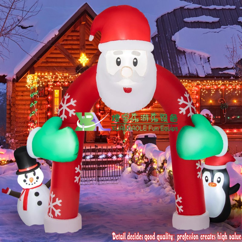 Decoración inflable del arco de Papá Noel de Navidad de 10 pies con luces LED de pingüino muñeco de nieve arco de Navidad inflable1 1