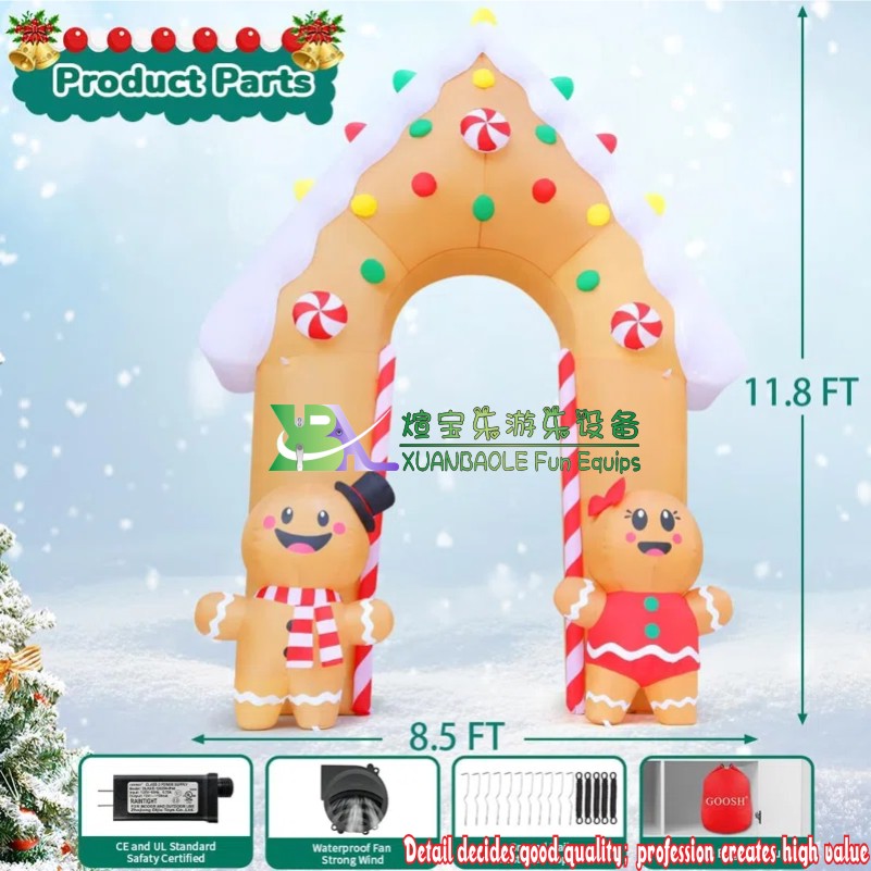 Arco inflable navideño de pan de jengibre inflable de 11,8 pies 6
