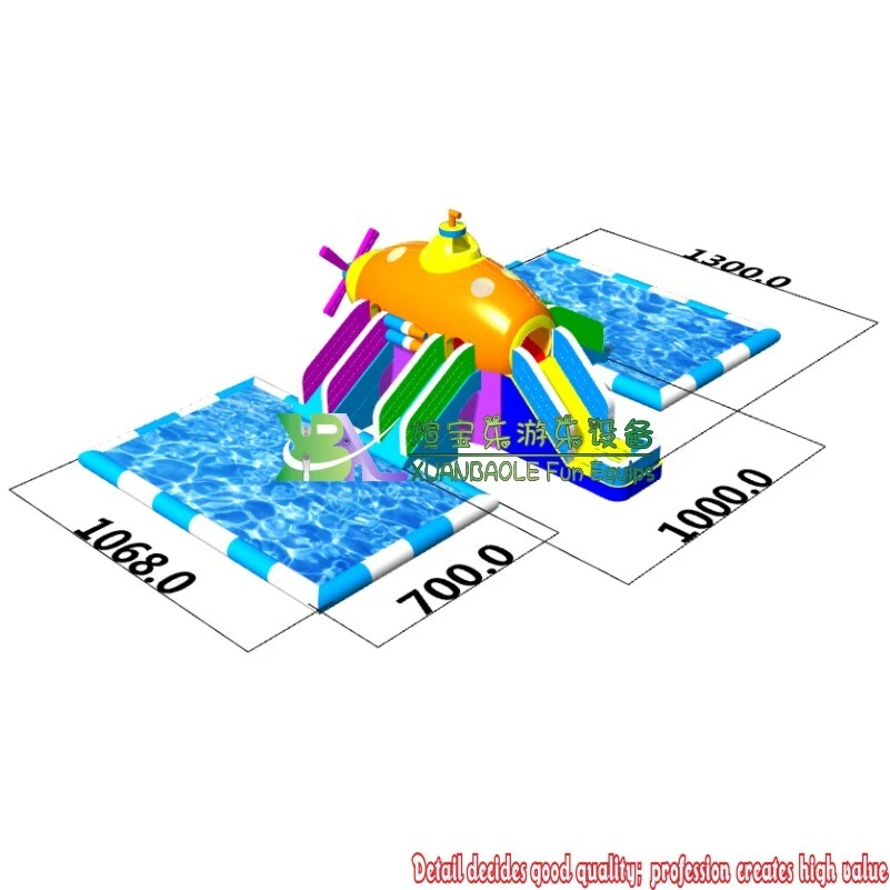 Submarine themed inflatable water slide bracket, land swimming pool, water world game 1