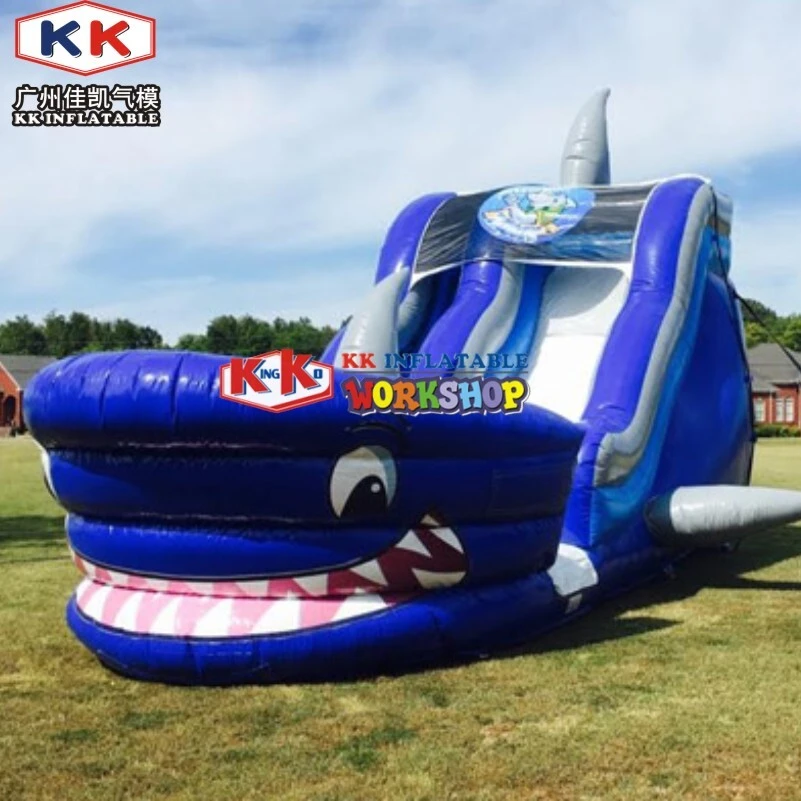 Make a Splash! Waterproof Blue Shark Inflatable Slippery Slide for Family Fun 1