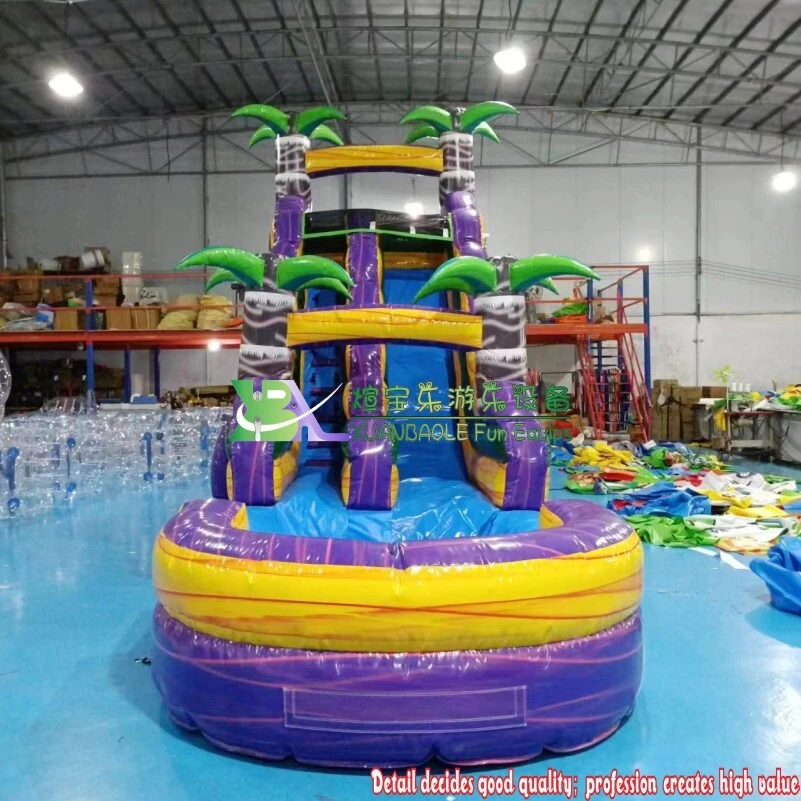 Experience Thrills! Falls Adventure Purple & Yellow Marble Inflatable Water Slide with Pool for Backyards 1