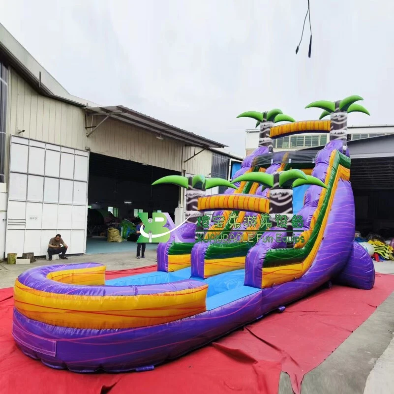 Purple Tides Inflatable Water Slide, Tropical Wet n Dry Marble Bouncy Water Slide 1