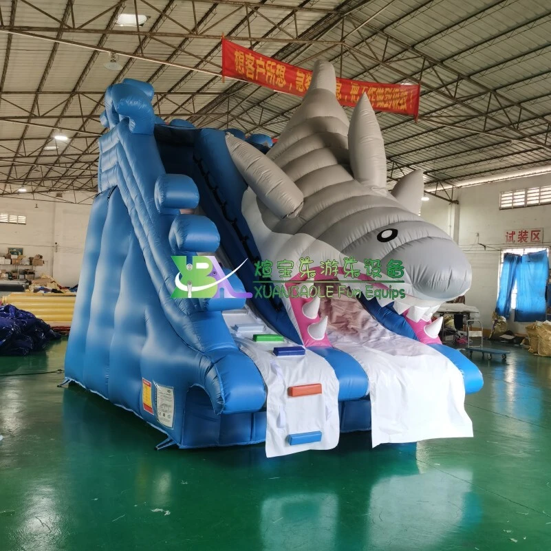 Factory customized large cartoon shark inflatable water slide 1