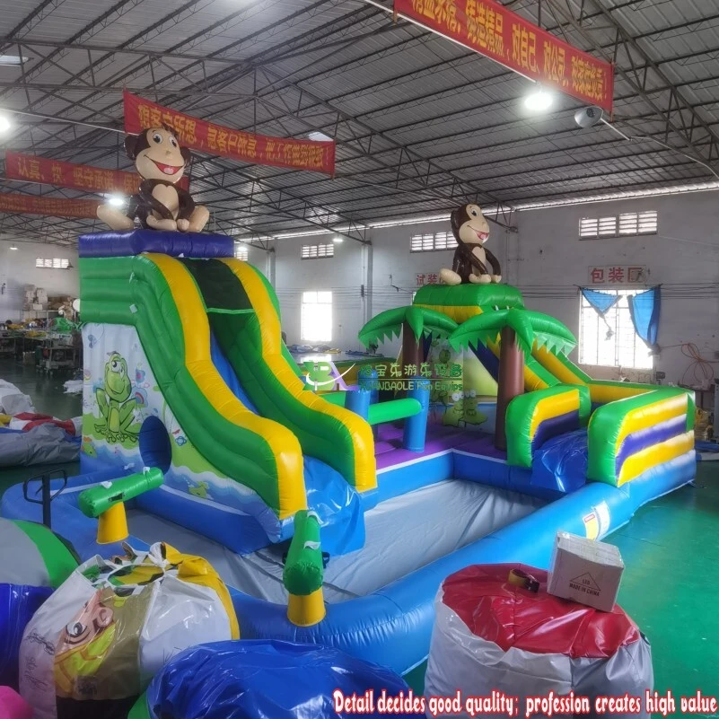 Tropical Adventure Inflatable water park with Cheerful Monkey - Topped Inflatable Slide Set 1