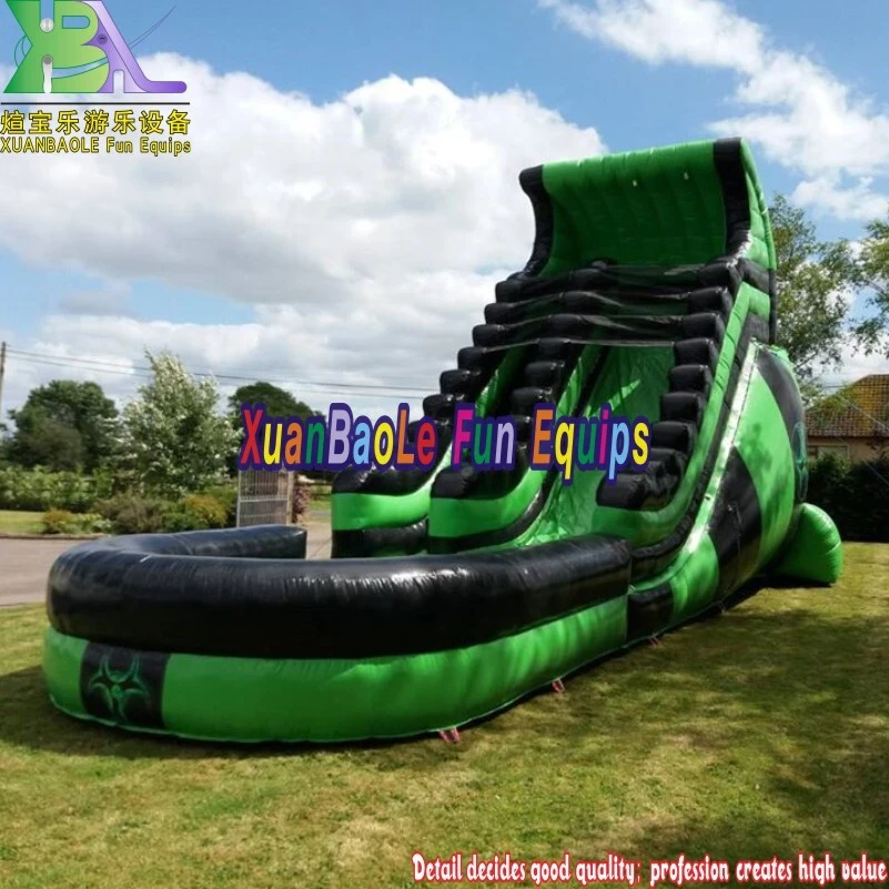 10ft Thrill: Green & Black Platform Rush Inflatable Water Slide with Bouncy Pool - A Crazy Summer Must - Have! 1