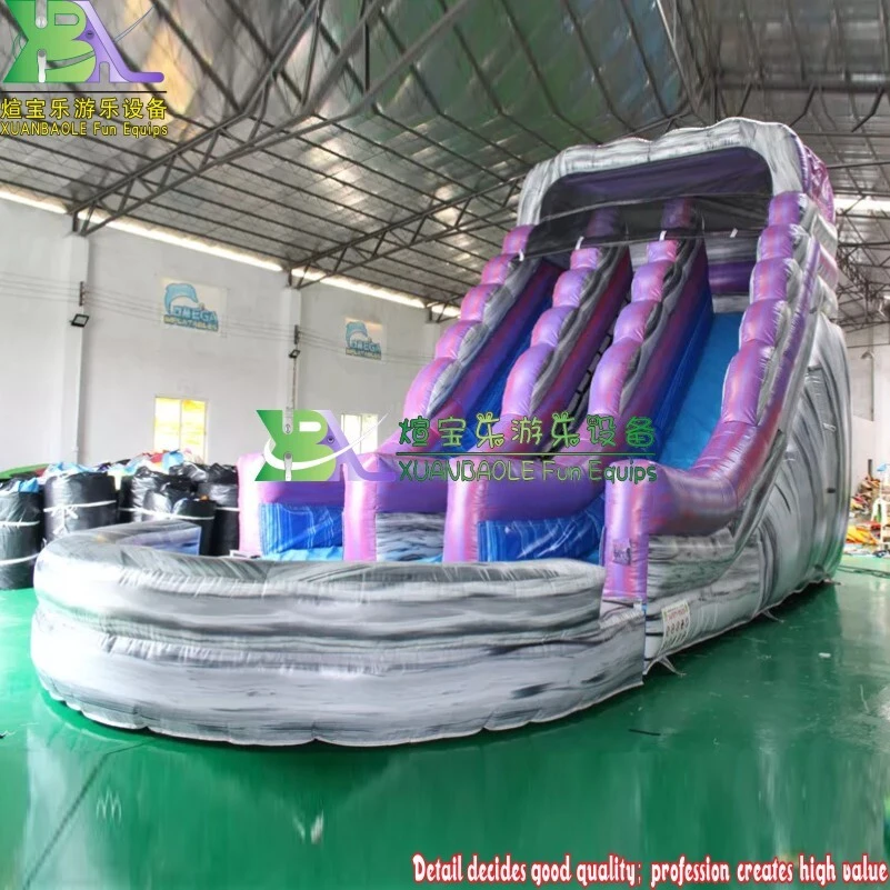 Commercial Double - Lane Inflatable Water Slides in Grey & Purple Marble PVC - Perfect for Kids' Play 1