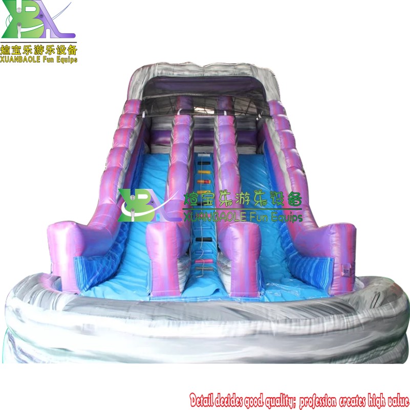 Toboggans aquatiques gonflables commerciaux à deux voies en PVC gris <000000> marbré violet - Parfait pour les jeux des enfants 10