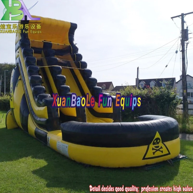 Warning Sign logo design inflatable water slide Black yellow dual lane inflatable climbing waterslide for kids and adults 1
