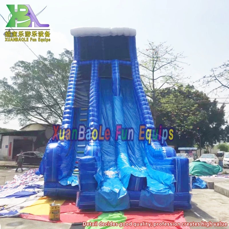 Tall Riptide Double - Lane Slip - n - Slide: Enormous Commercial Water Slide in Alluring Blue Marble Pattern 1