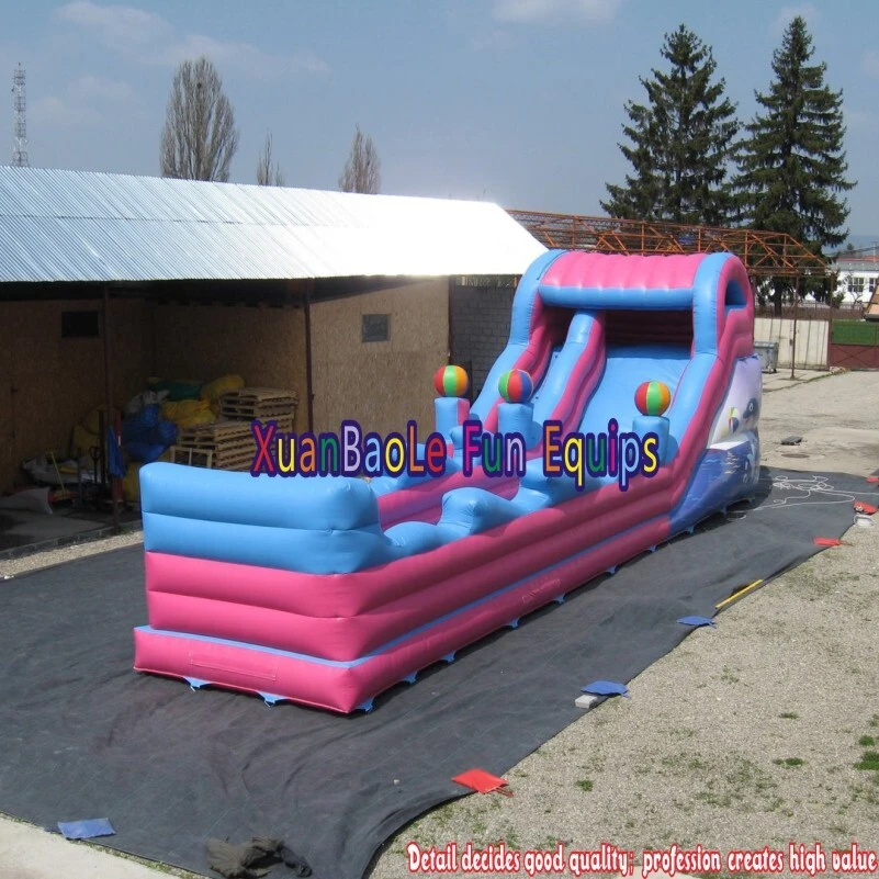 ¡Apto para niños pequeños! Tobogán acuático inflable rosa y azul cielo. 1