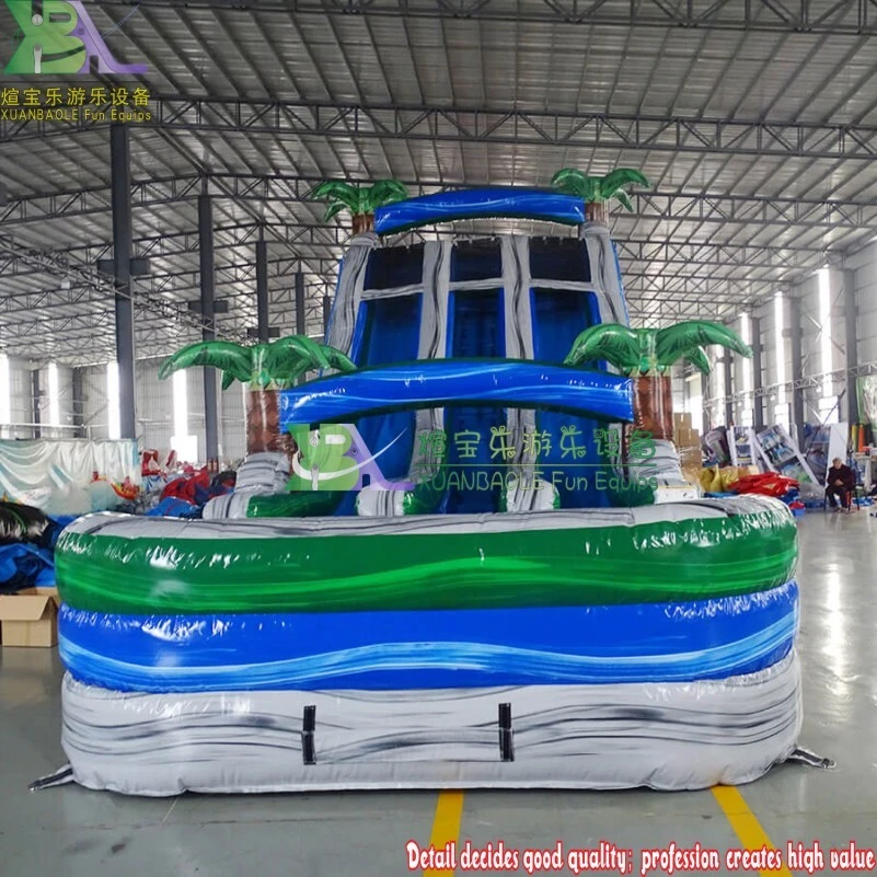 Palm Tree & Grey Marble Inflatable Water Slide with Pool for All Ages 1